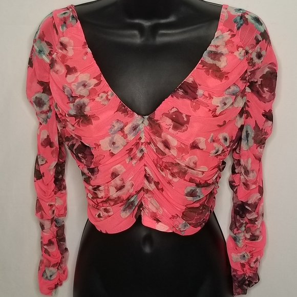 Free Press ruched mesh crop top floral - Picture 7 of 10